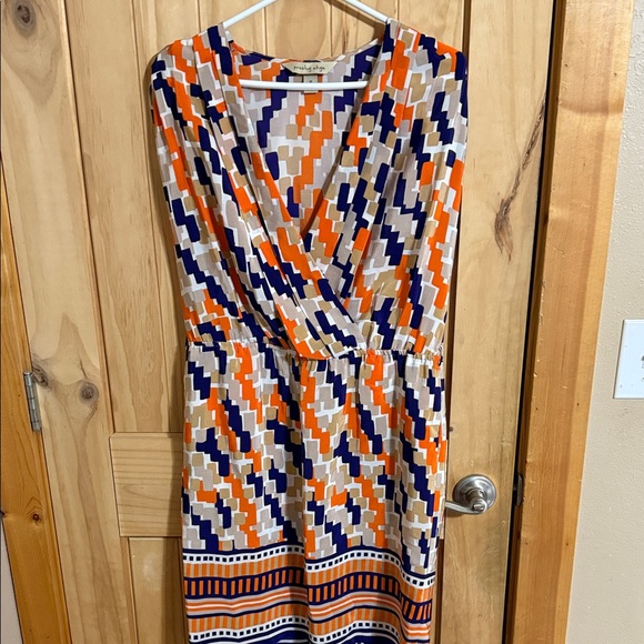 PRESLEY SKYE Multicolor Geometric Print silk faux Wrap Dress - Picture 1 of 4